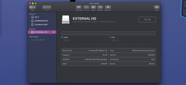 disk utility main screen