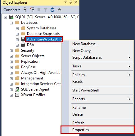 SQL Database properties