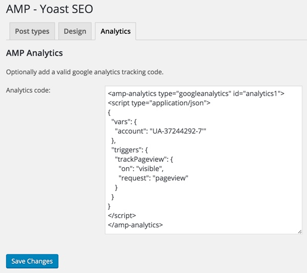 WordPress的AMP-Yoast SEO AMP分析选项卡的胶水