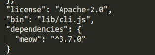 其中bin是cli文件的声明，meow是cli 命令的依赖