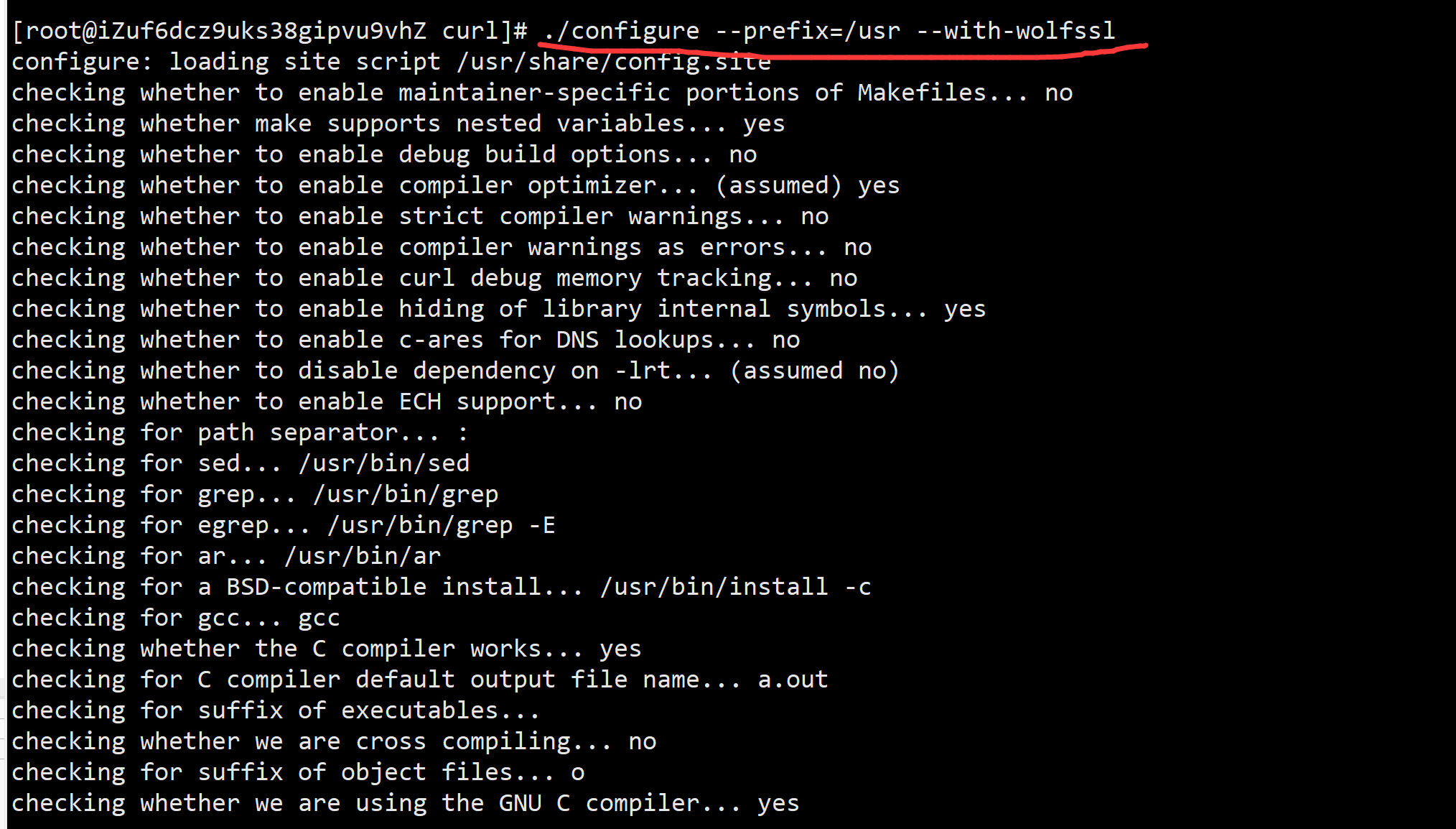 ./configure --prefix=/usr/ --with-wolfssl