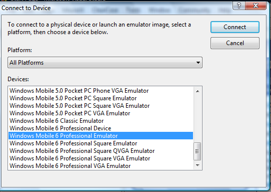 Picture 4. "Connect To Device" list.