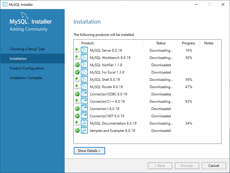 Downloading MySQL Database server and its components