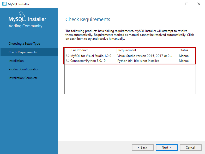 Check requirement to install the MySQL Database server