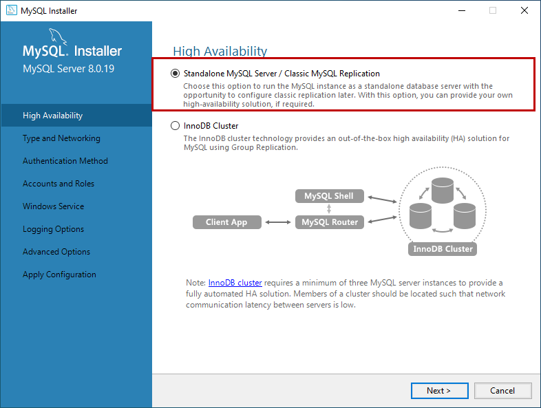 Choose High availability option