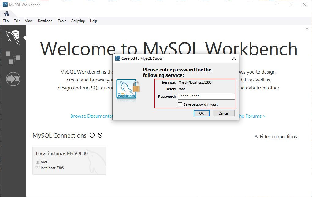 Login to MySQL Workbench