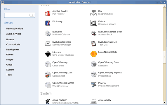 图1  Linux GNOME 应用程序浏览器