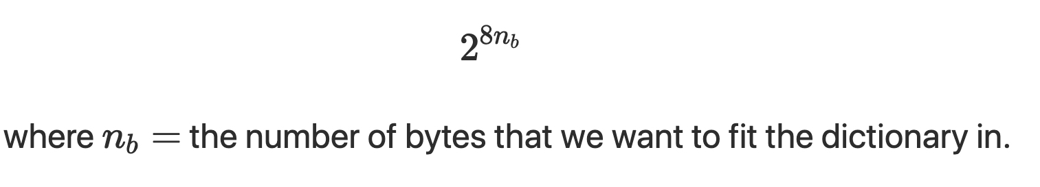 2 to the power of (8 * nb), where nb is the number of bytes to store the data in