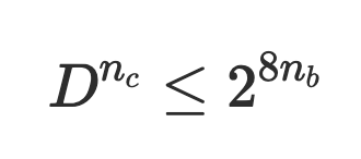 D to the power of nc is less than or equal to 2 to the power of 8 *nb