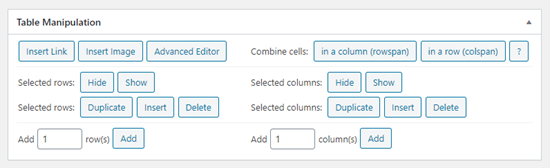 The 'Table Manipulation' section of tools