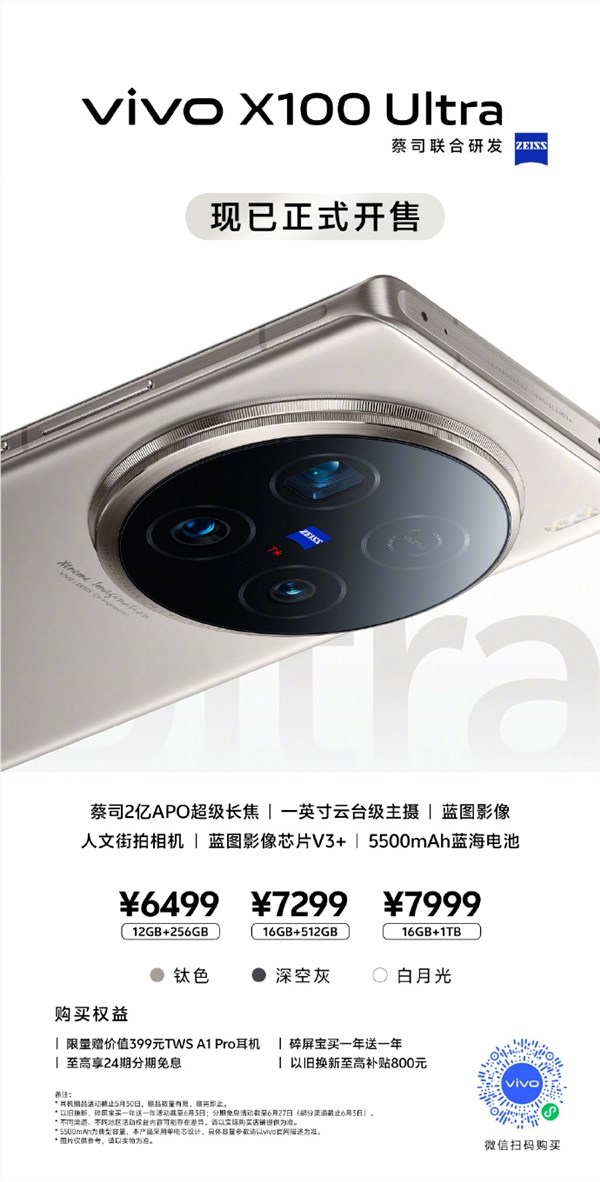 能打电话的专业相机！vivo x100 ultra开售：6499元起