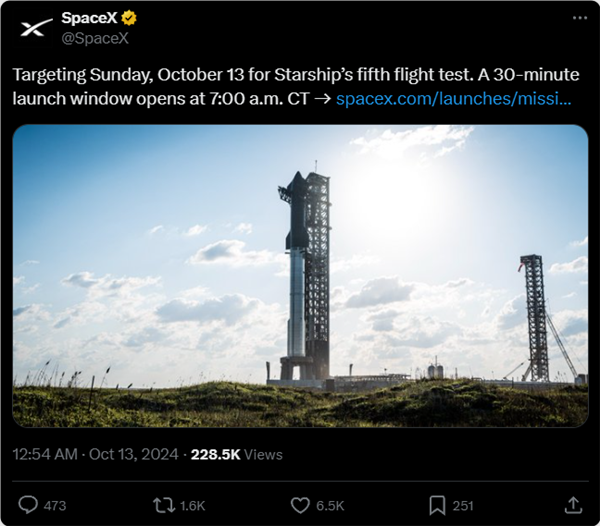 spacex星舰最快今晚第5次试飞！马斯克超大胆 首次用“筷子”夹火箭