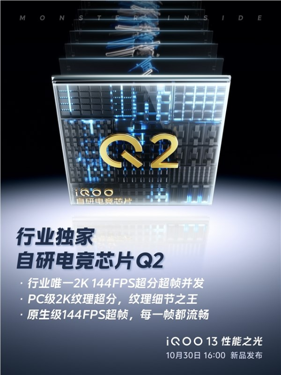 iqoo 13首发电竞芯片q2：行业唯一支持2k 144fps超分超帧并发