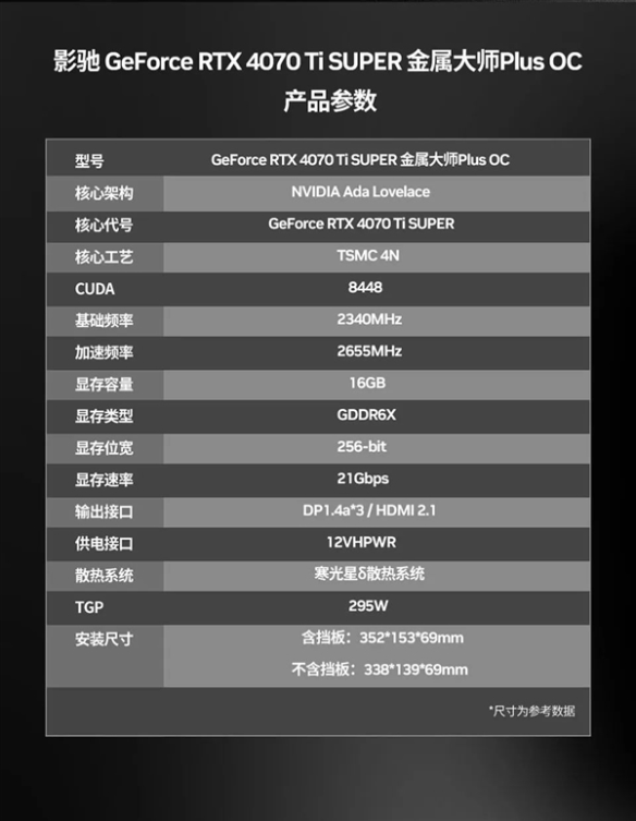 影驰 rtx 4070 ti super 金属大师 plus oc 显卡