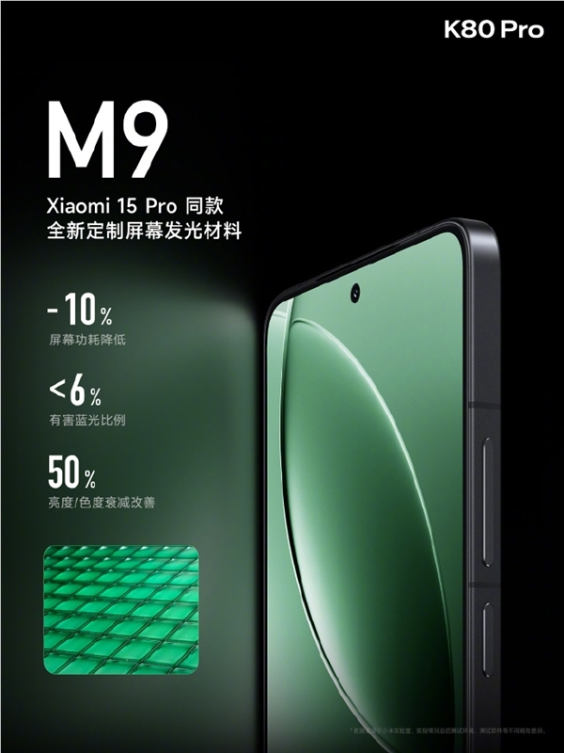 同价位屏幕天花板！redmi k80 pro采用华星m9 2k屏：全亮度dc调光