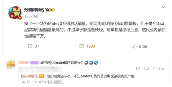 华为mate 70系列销量破千万稳了：卖得比mate 60更火爆