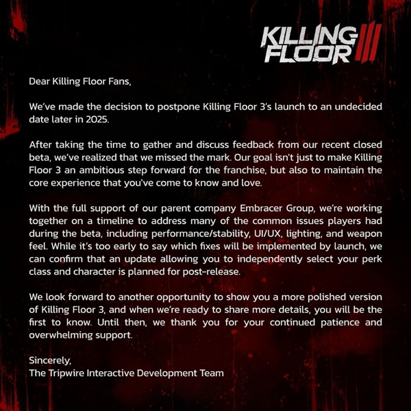 《killing floor 3》延期